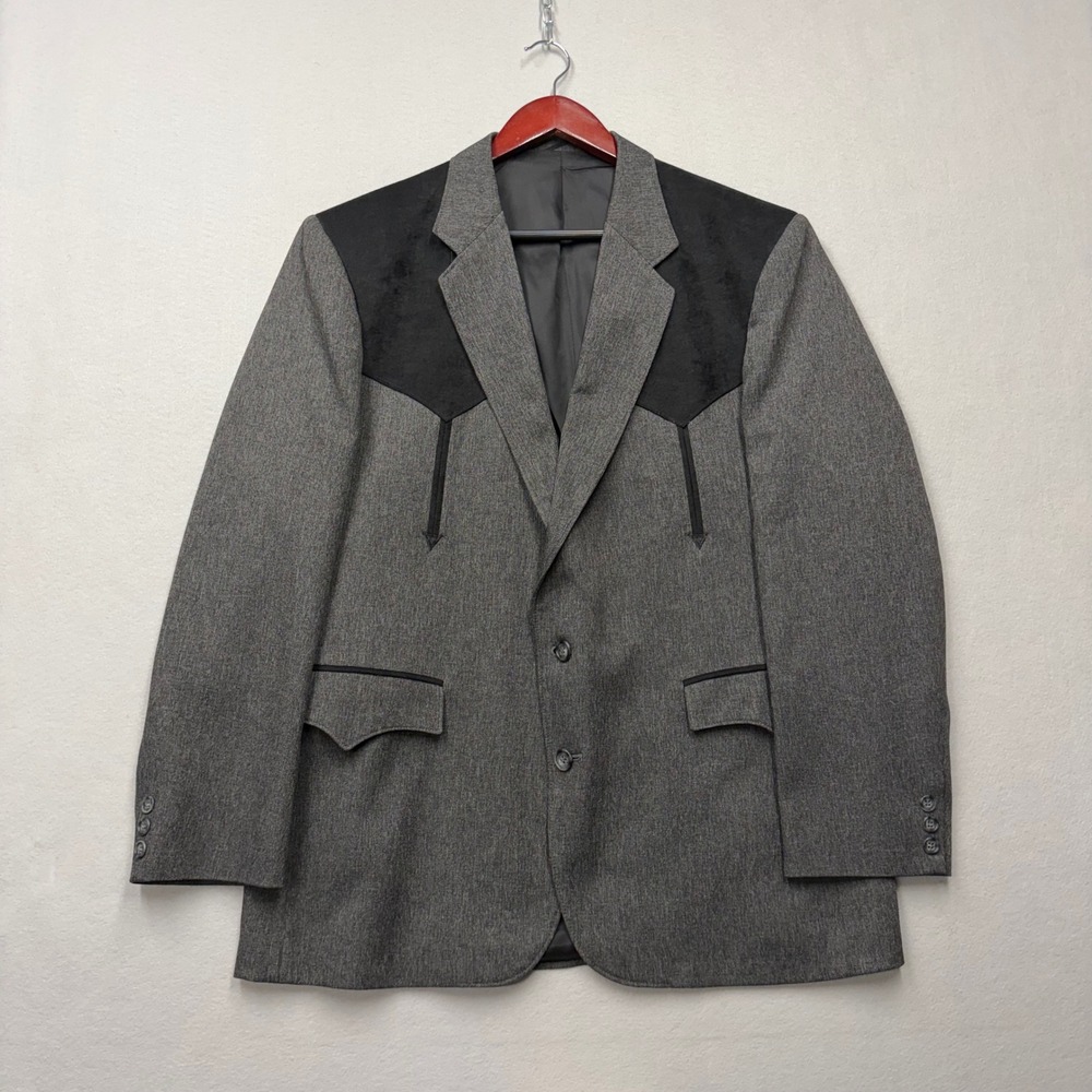 Circle S Western Blazer Mens 46R Grey Black Yoke Vintage 90s Made in USA EU79